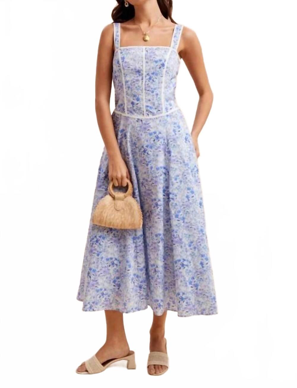 NEW IN-LOOM contrast piped floral maxi dress in blue